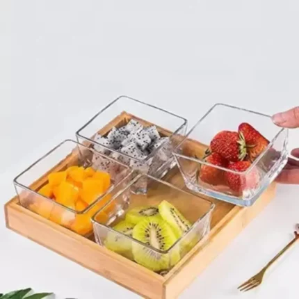 Wooden Tray with Glass Bowls Set