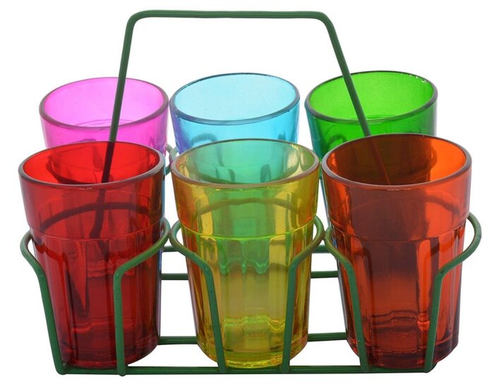 Colourful Chai Glasses with Holder Stand